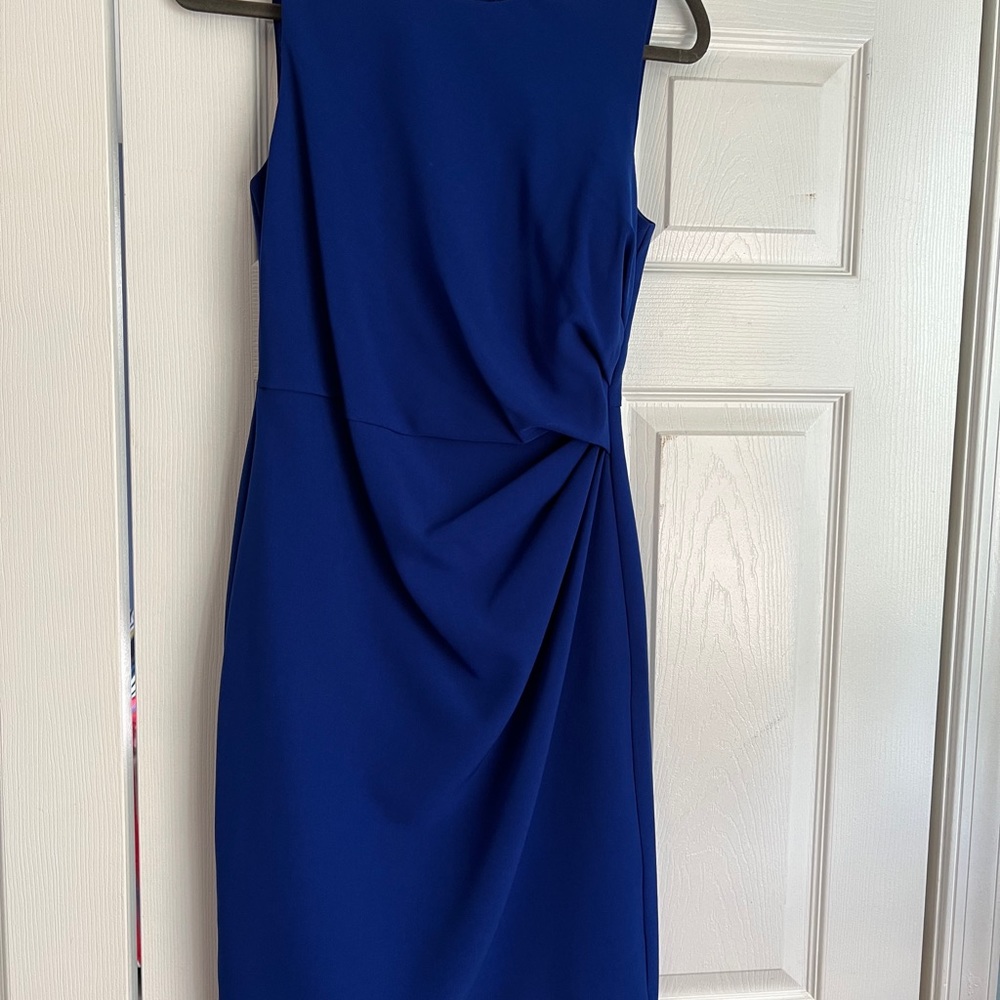 Adrianna Papell gathered waist crepe sheath cobalt blue dress